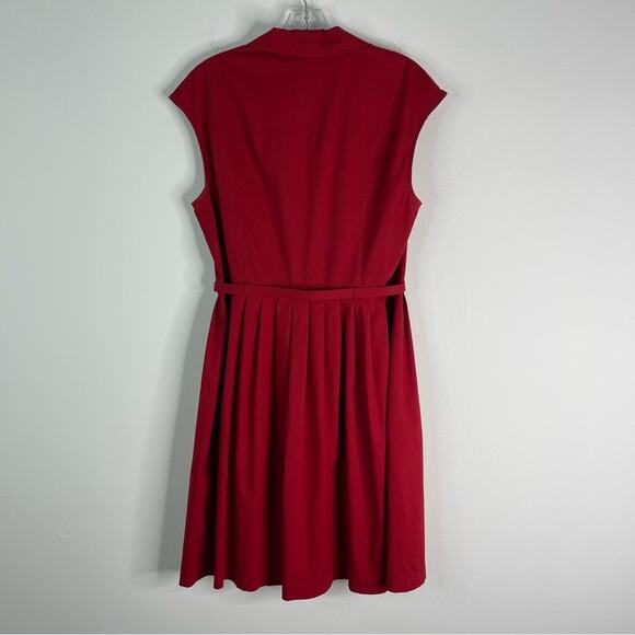 Liz Claiborne red belted mod retro rockabilly belted midi pleated dress 10 - Picture 6 of 6